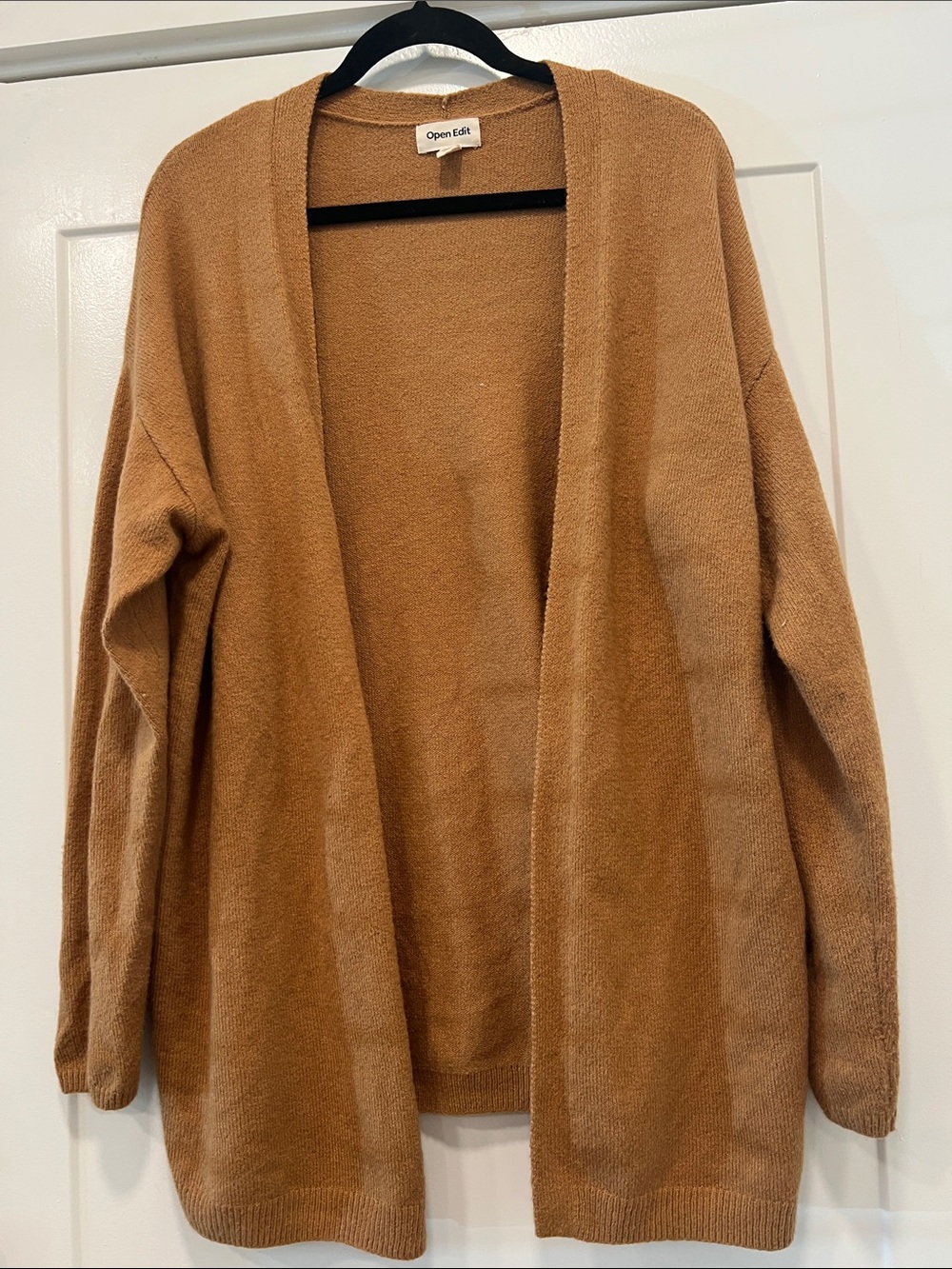 Open Edit Women's Tan Open-Front Cardigan cotton blend Sweater medium